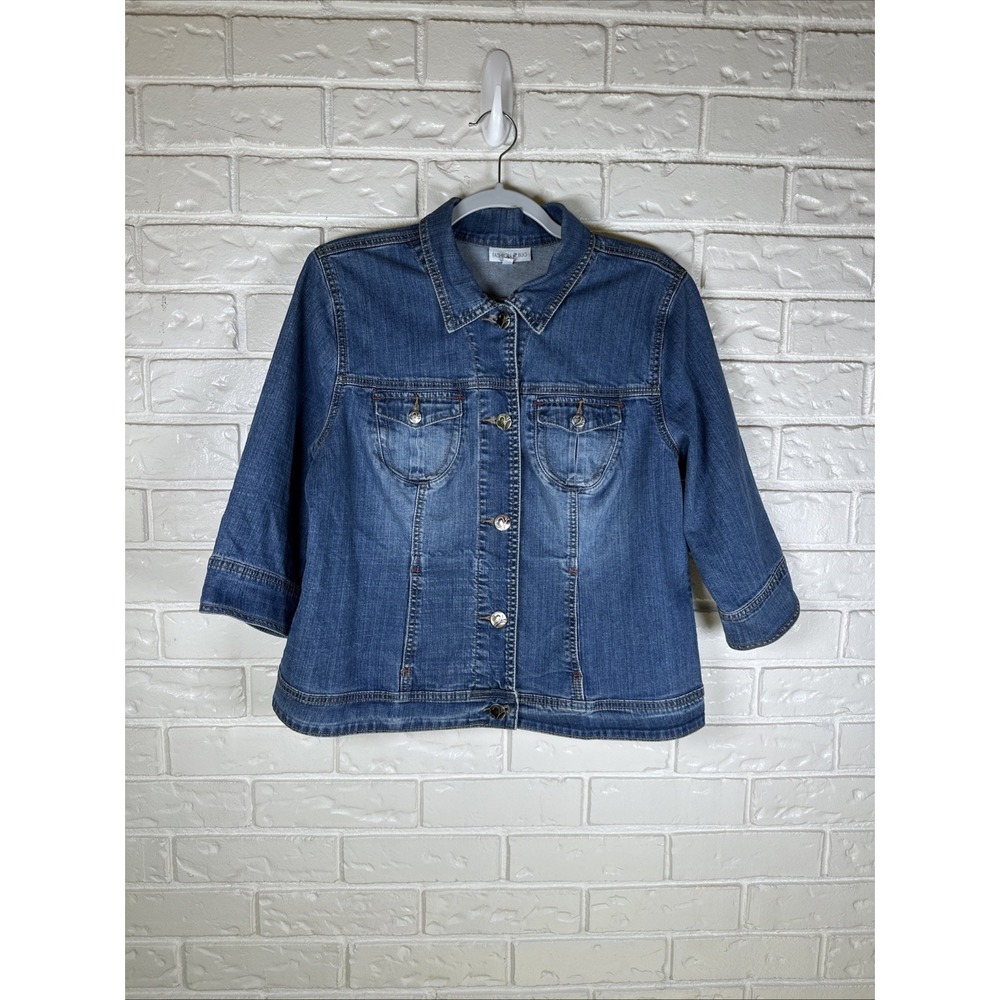 Fashion Bug Y2K Heart Button Denim Jacket Women's 16W Cropped 3/4 Sleeve